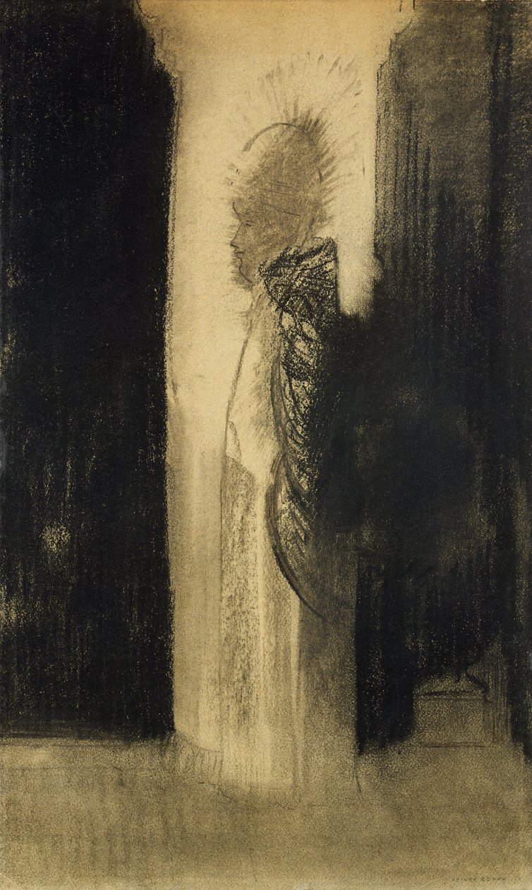 The Apparition, 1890-95 (träkol på papper) av Odilon Redon