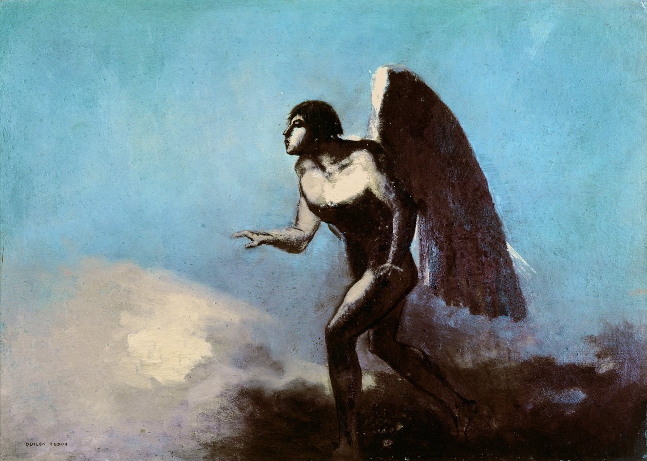 The Winged Man or, Fallen Angel, före 1880 (olja på kartong) av Odilon Redon