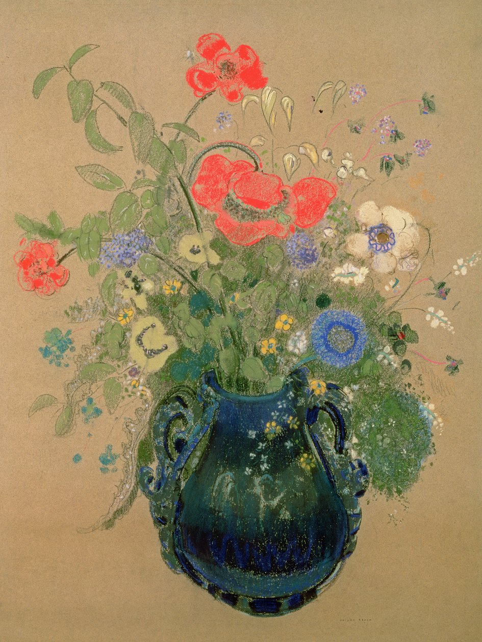 Vas med blommor, ca 1905-08 (pastell på papper) av Odilon Redon
