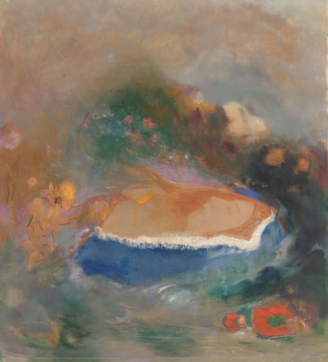 Ophelia med en Blue Wimple i vattnet Ophelia, den blå udden på vattnet av Odilon Redon (signed by artist)