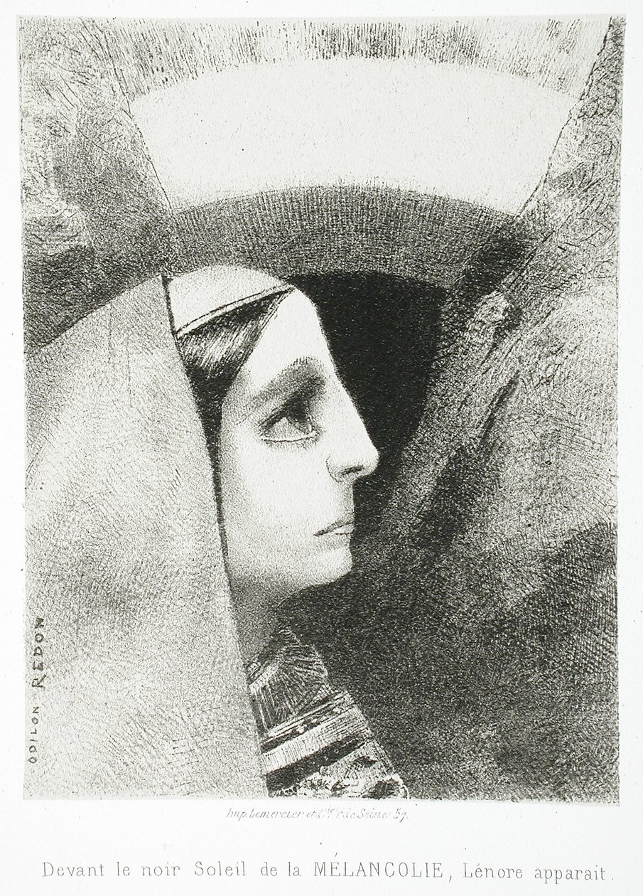 Till Edgar Poe (Inför melankolins svarta sol dyker Lenore upp) av Odilon Redon
