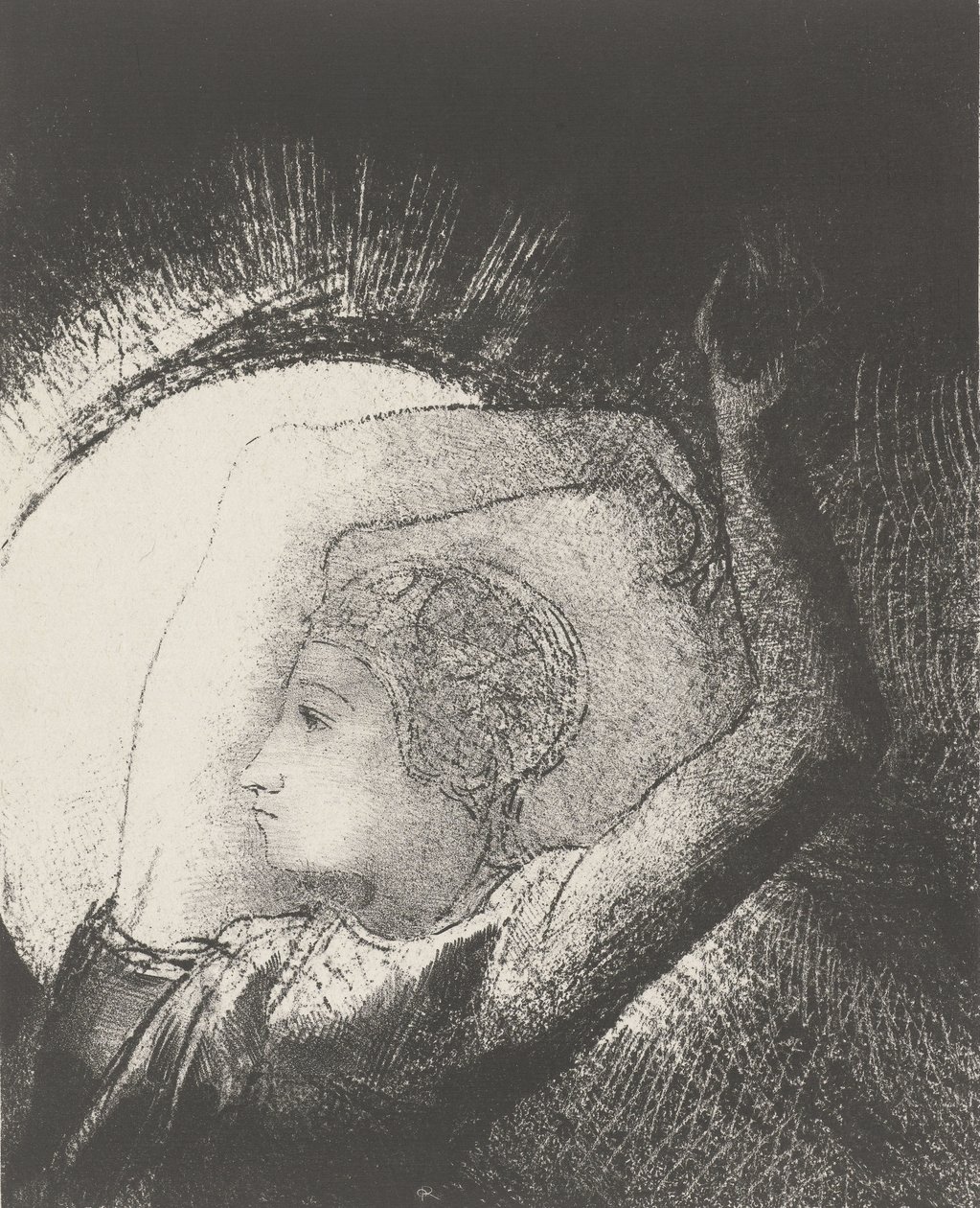 En kvinna klädd av solen, 1899 (tryck) av Odilon Redon