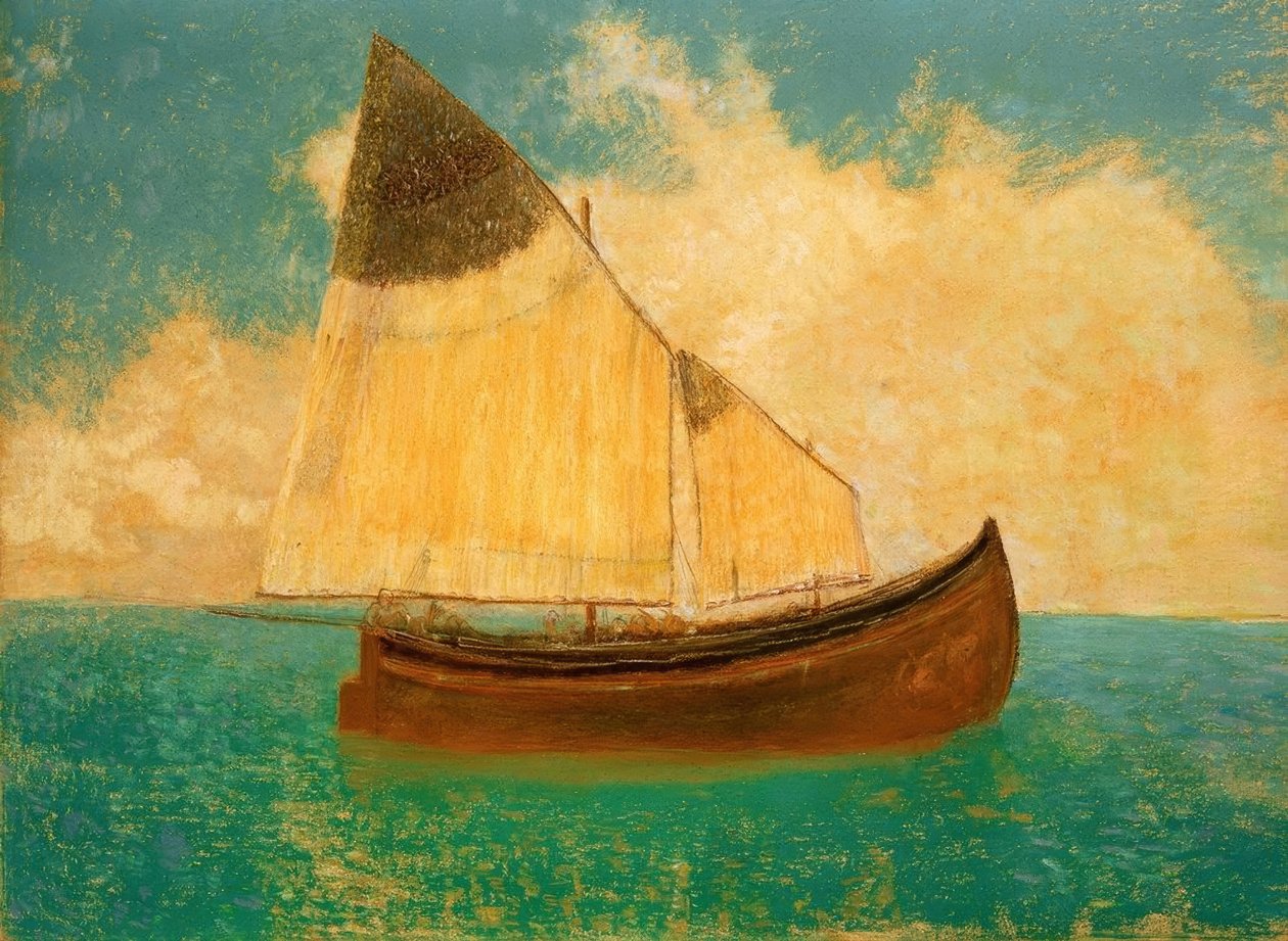 Drifting (Båten med gula segel) av Odilon Redon