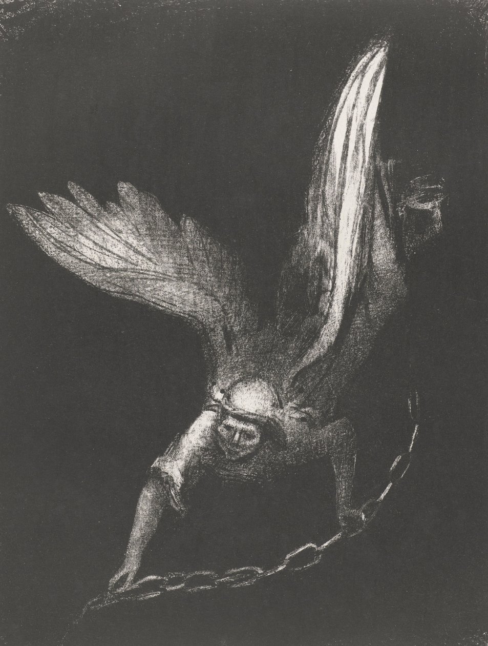 En ängel med en kedja i händerna, 1899 (tryck) av Odilon Redon