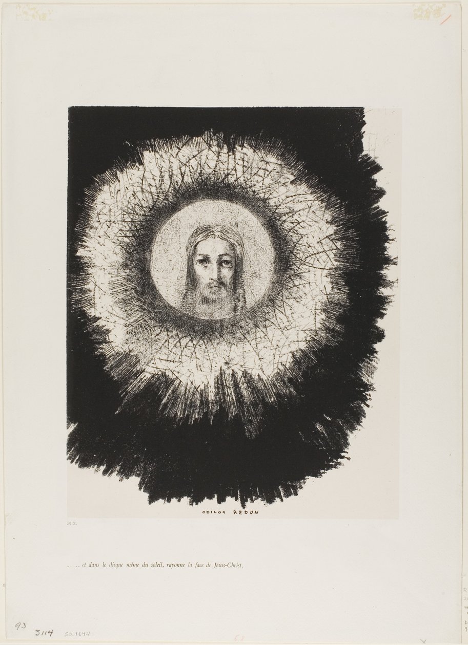 Och i Very Disk of the Sun Lights the Face of Jesu Kristi, skylt 10 från The Temptation of Saint Anthony (1:a serien) av Odilon Redon