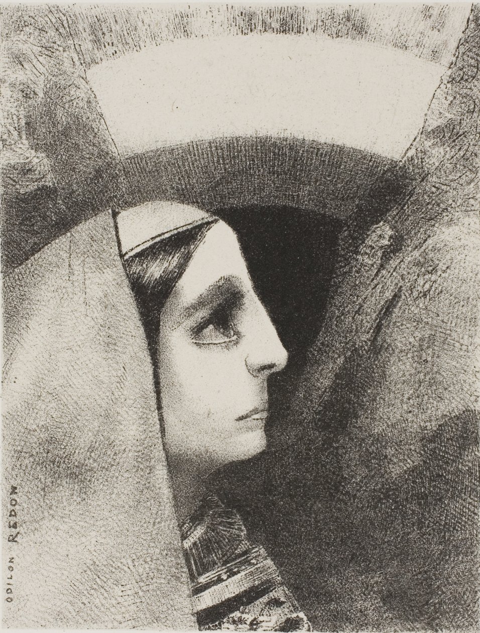 Innan melankoliens svarta sol uppträder Lenore, tallrik två från To Edgar Poe av Odilon Redon