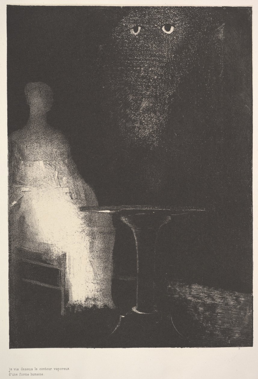 Nedan såg jag de ångformade konturerna av en mänsklig form, 1896. av Odilon Redon