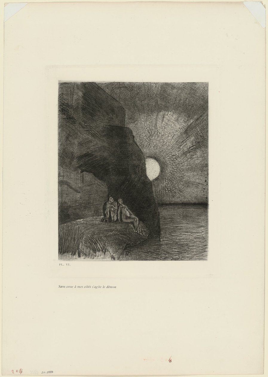 Oavbrutet vid min sida rör sig demonen, plansch 7 ur Charles Baudelaires Ondskans blommor av Odilon Redon