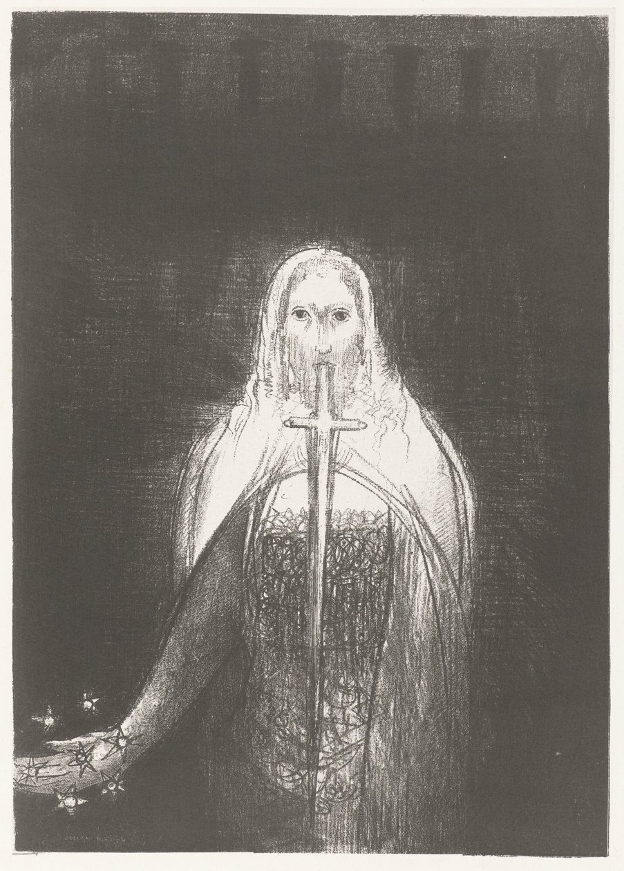 Christus lägger stjärnor i handen Och han hade sju stjärnor i sin högra hand, och ur hans mun gick ett skarpt tveeggat svärd Apocalypse of Saint John (serietitel) Openbaring van Johannes (serietitel) av Odilon Redon