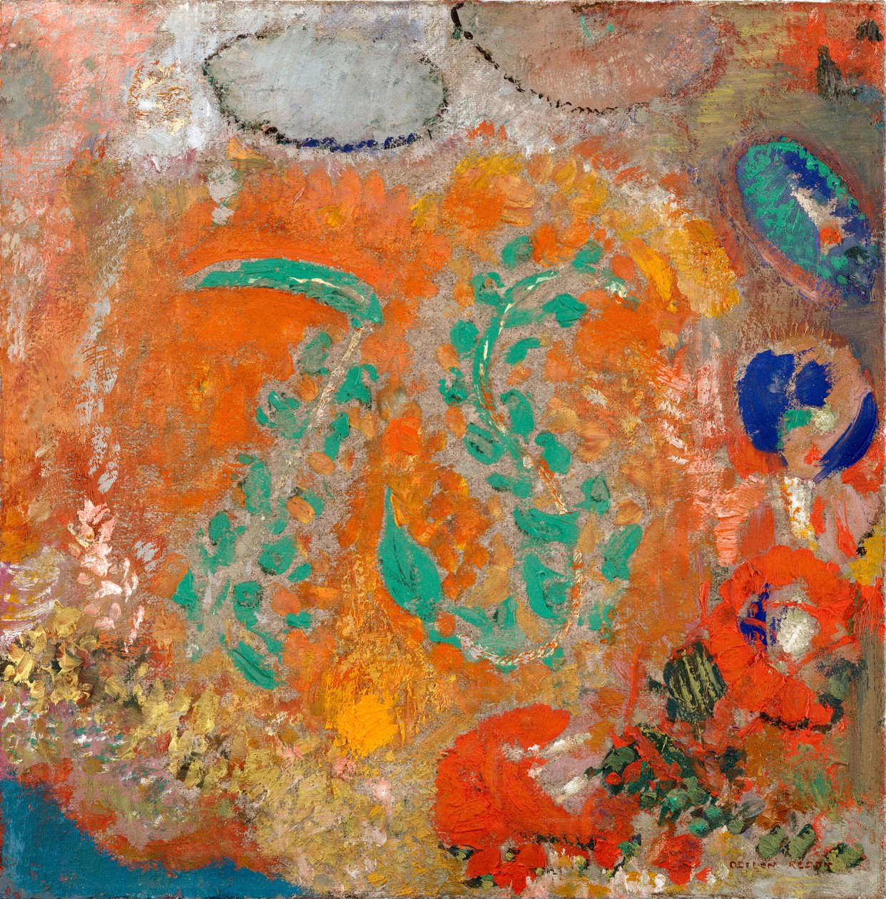 Sammansättning. Blommor utan vas. Målning av Odilon Redon (1840-1916), olja på duk, ca 1905. Fransk konst, 1900-talet, symbolik, nabis. Museum of Modern Art, New York (USA). av Odilon Redon