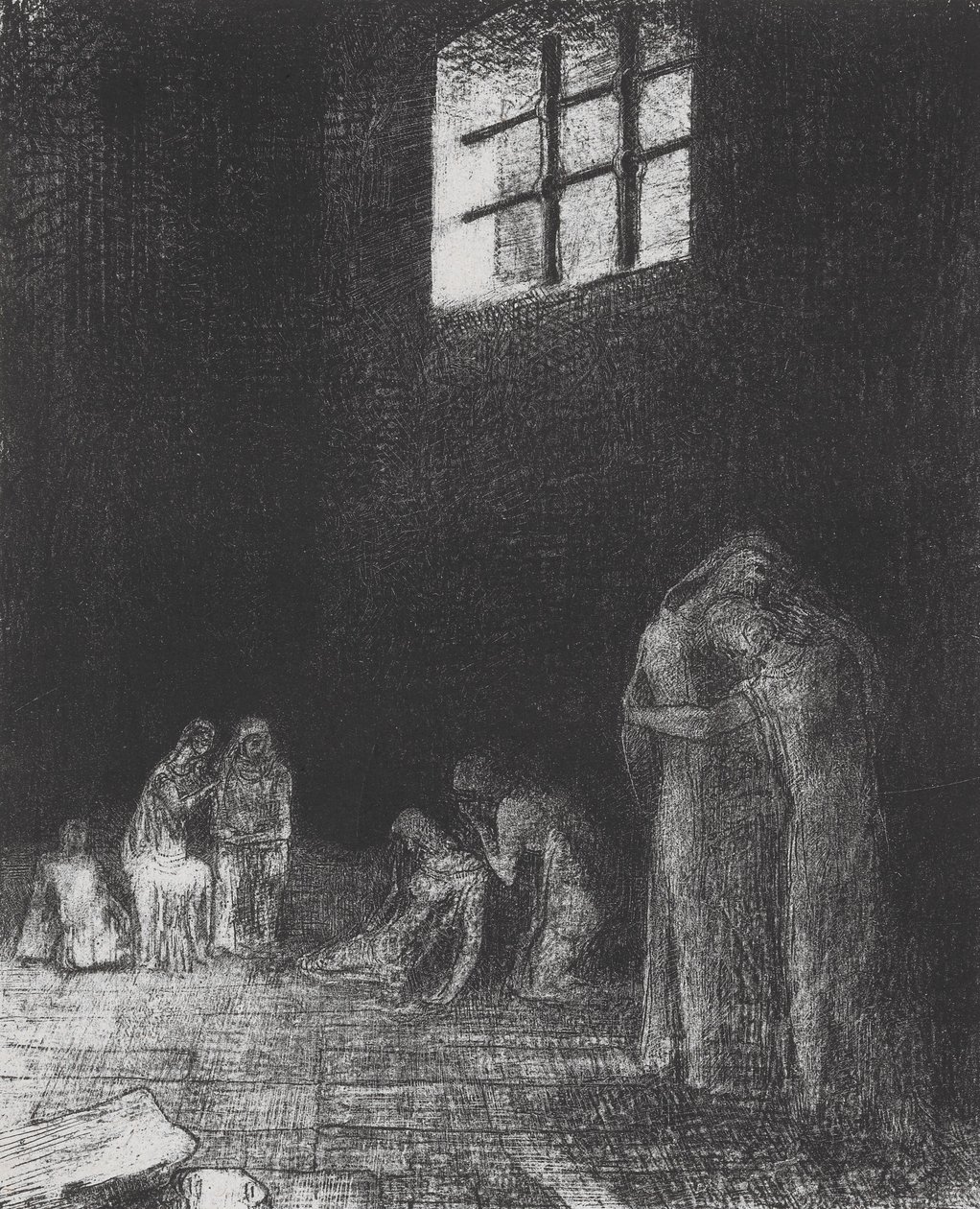 I skuggan gråter och ber människor... av Odilon Redon