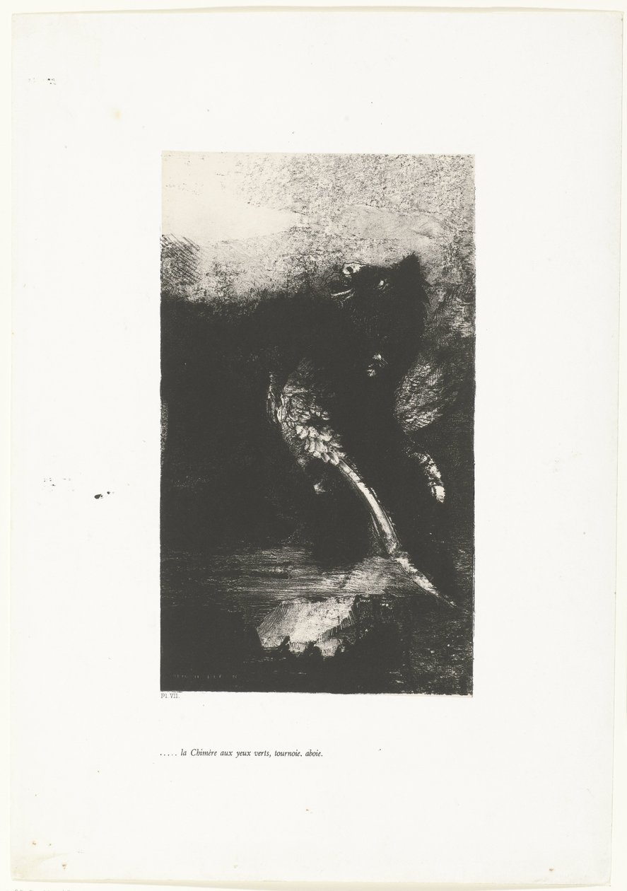Chimären med gröna ögon, skriker, snurrar ...la Chimère aux yeux verts, tournoie, aboie (titel på objekt) Tentation de Saint-Antoine (1) (serietitel) Temptation of Saint Anthony (serietitel) av Odilon Redon