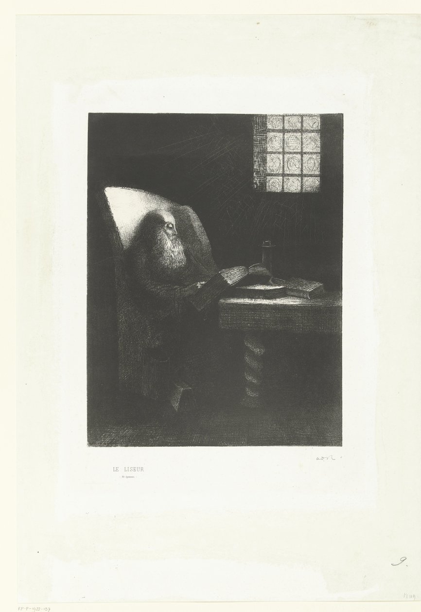 Läsaren Le Liseur (titel på objekt) Porträtt av Rodolphe Bresdin av Odilon Redon