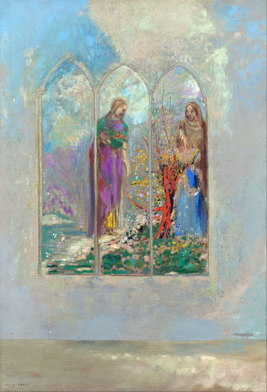 Andakt inför en röd buske - Andakt nära en röd buske - Målning av Odilon Redon (1840-1916) av Odilon Redon