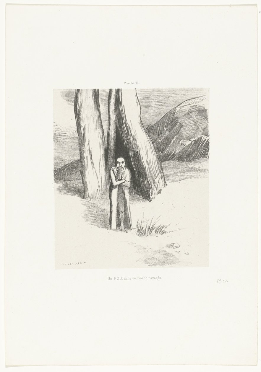 En galning i ett dystert landskap Un FOU, dans un morne paysage (titel på objekt) av Odilon Redon
