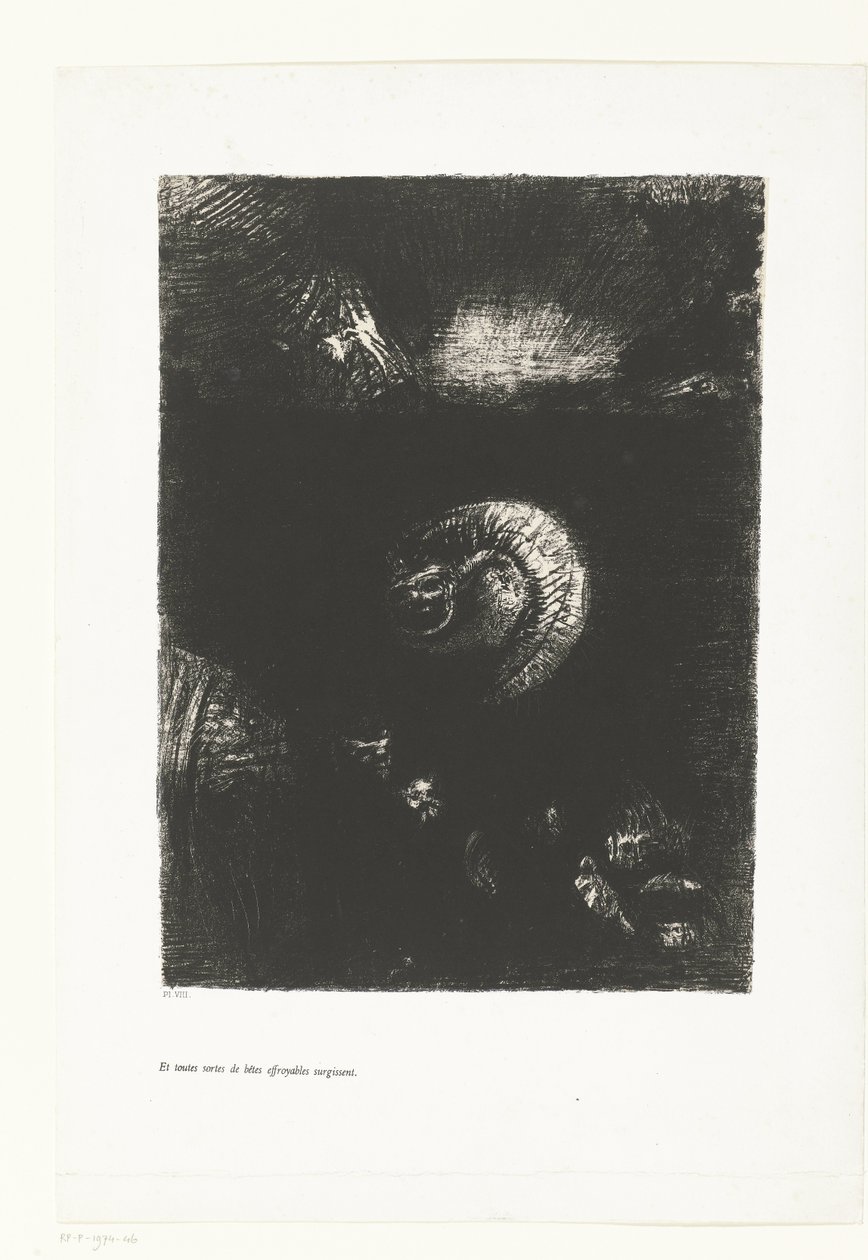 Och alla typer av ohyggliga bestar dök upp Et toutes sortes de bêtes effroyables surgissent (titel på objekt) Tentation de Saint-Antoine (1) (serietitel) Temptation of Saint Anthony (serietitel) av Odilon Redon