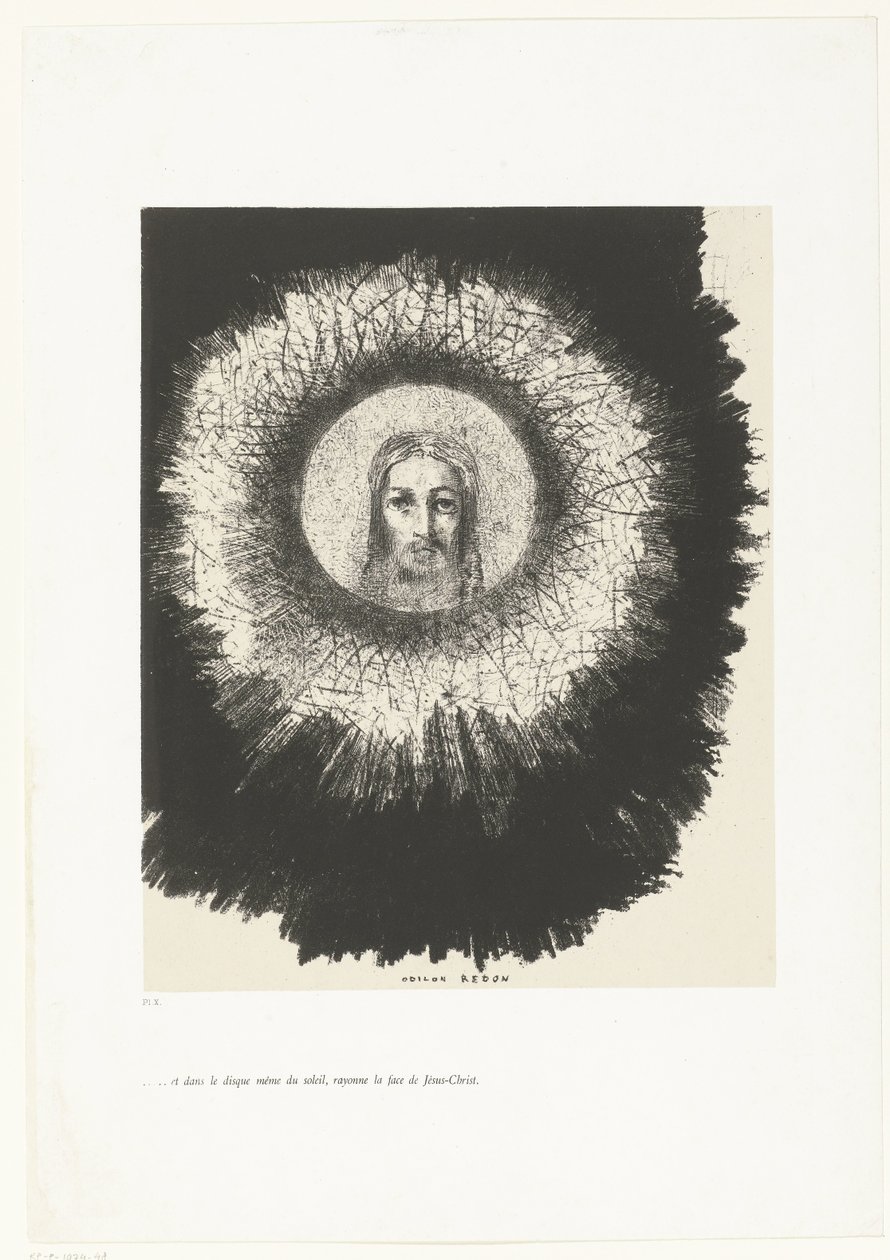 Och i solens skiva lyste Kristi ansikte ...et dans le disque même du soleil, rayonne la face de Jésus-Christ (titel på objektet) Tentation de Saint-Antoine (1) (serietitel) Temptation of Saint Anthony (serietitel) av Odilon Redon