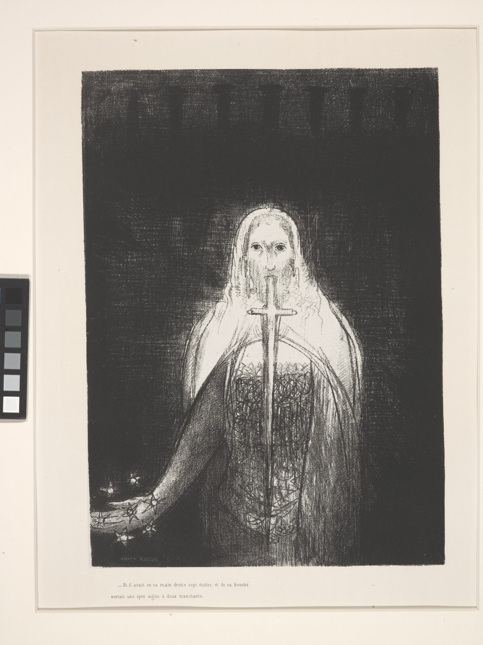 Och han hade i sin högra hand sju stjärnor... (litografi på kinesiskt applikationspapper) av Odilon Redon
