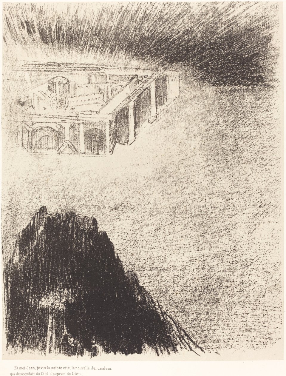 Och jag, Johannes, såg den heliga staden, det nya Jerusalem, komma ned från Gud från himlen av Odilon Redon