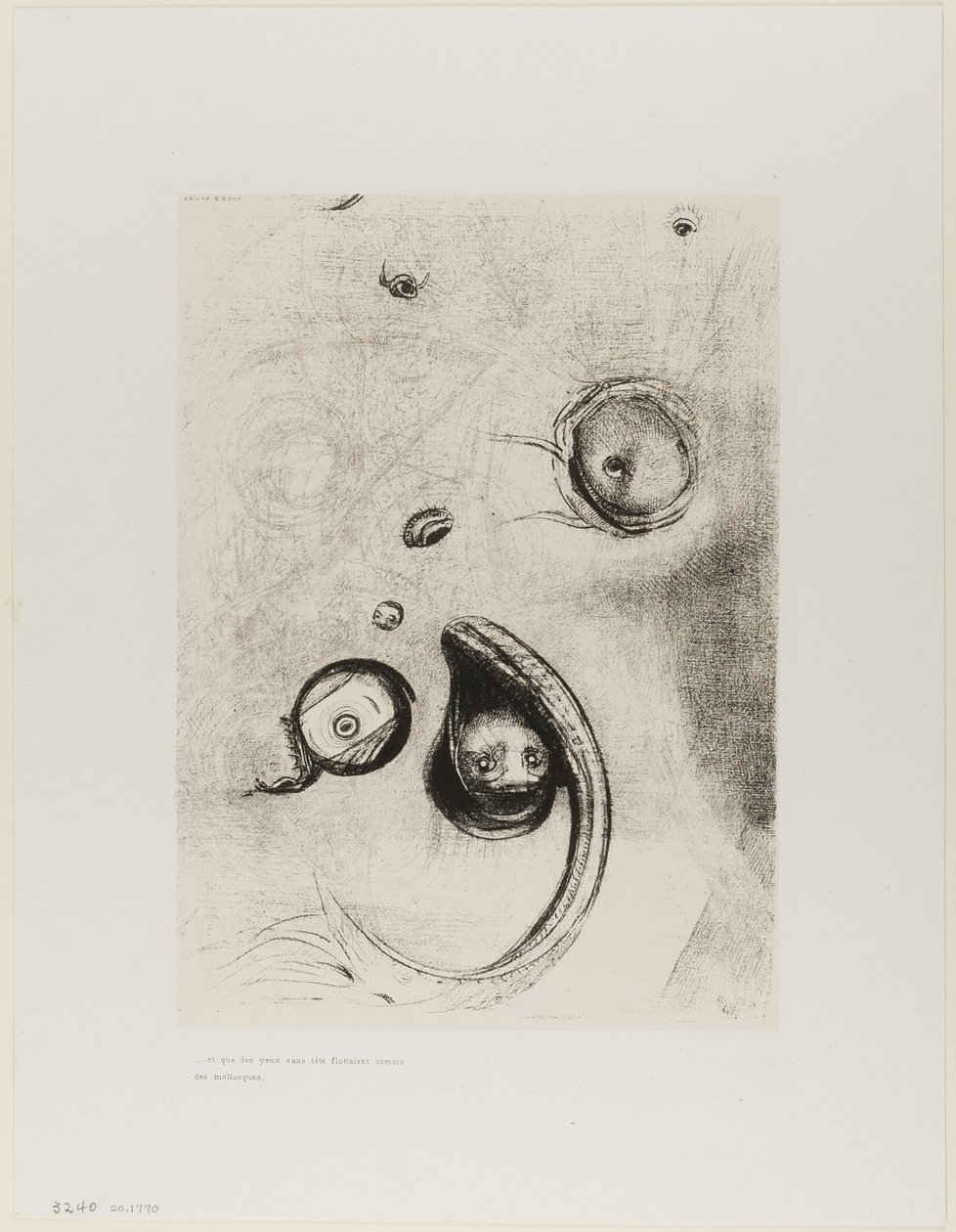 Och huvudlösa ögon flöt som blötdjur, plåt XIII av Tentation de St. Antoine av Odilon Redon