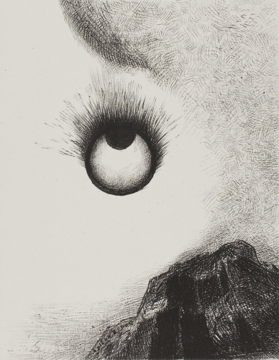 Överallt brinner ögongloberna, tallrik 9 från The Temptation of Saint Anthony (1:a serien) av Odilon Redon