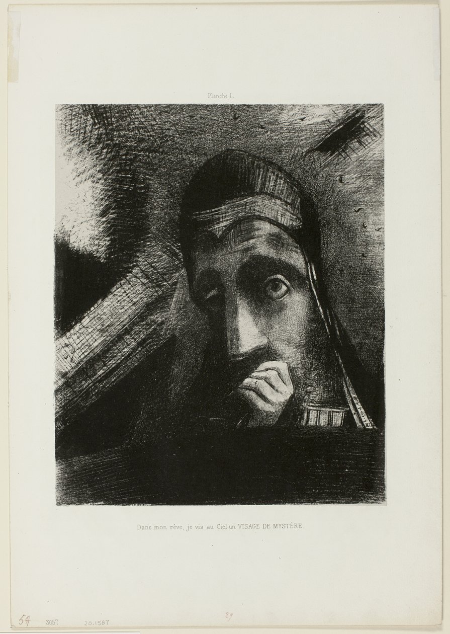 Mysteriets ansikte (I min dröm såg jag i himlen a FACE OF MYSTERY), skylt 1 från Homage to Goya av Odilon Redon