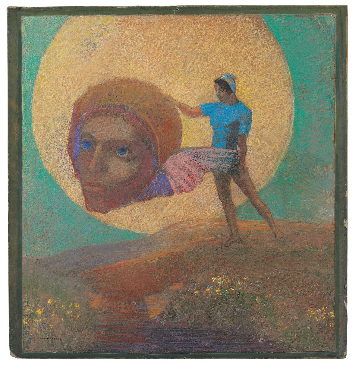 Figur som bär ett bevingat huvud (Icarus fall) av Odilon Redon