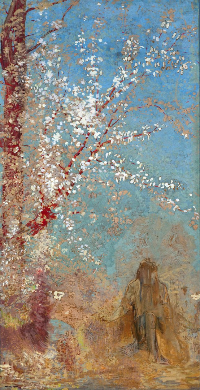 Figur under ett blommande träd - Målning av Odilon Redon av Odilon Redon