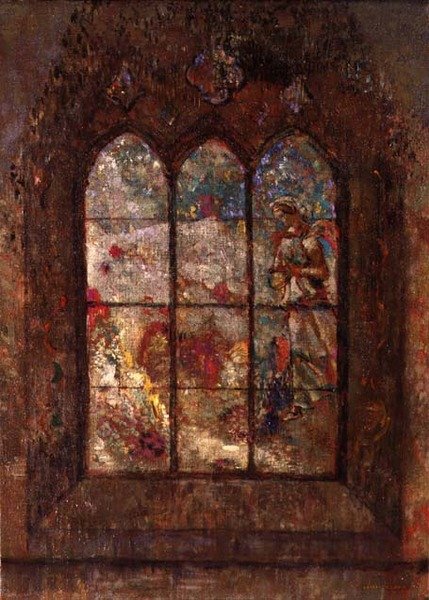 Gothic Apparition (olja på duk) av Odilon Redon