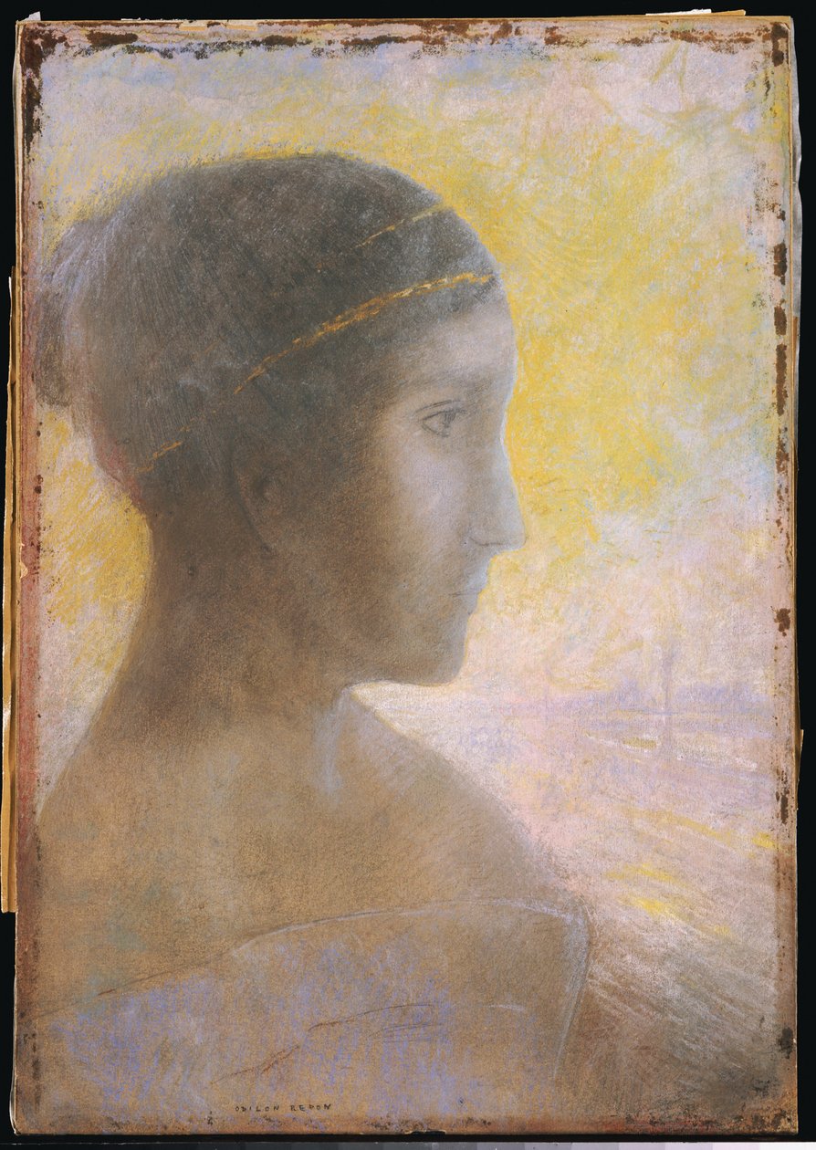 Chef för en ung kvinna i profil, ca 1895 av Odilon Redon