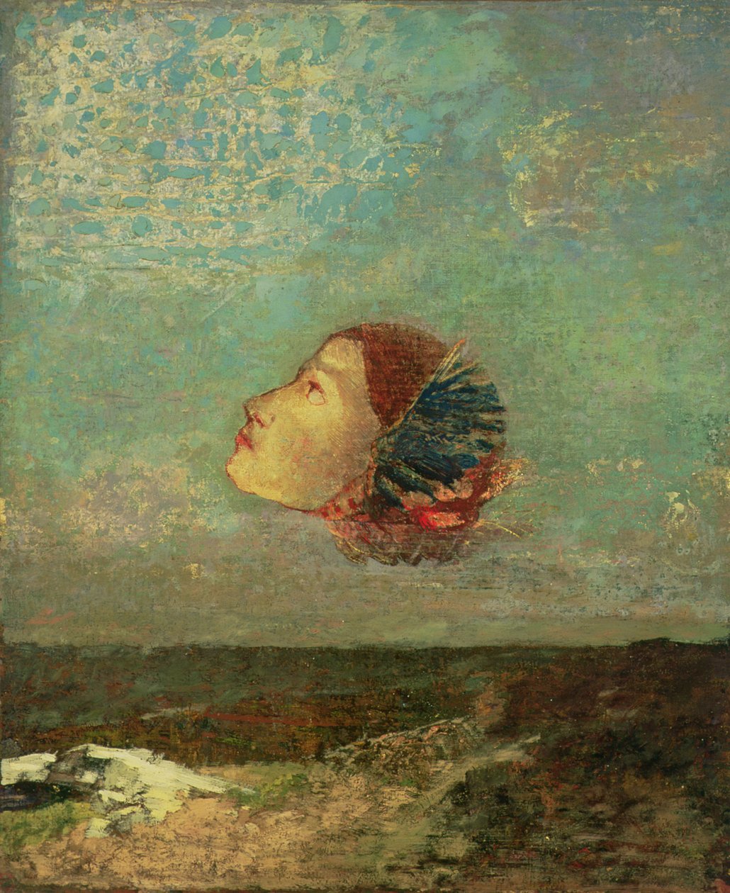 Homage to Goya, ca 1895 (olja på kort monterad på duk) av Odilon Redon