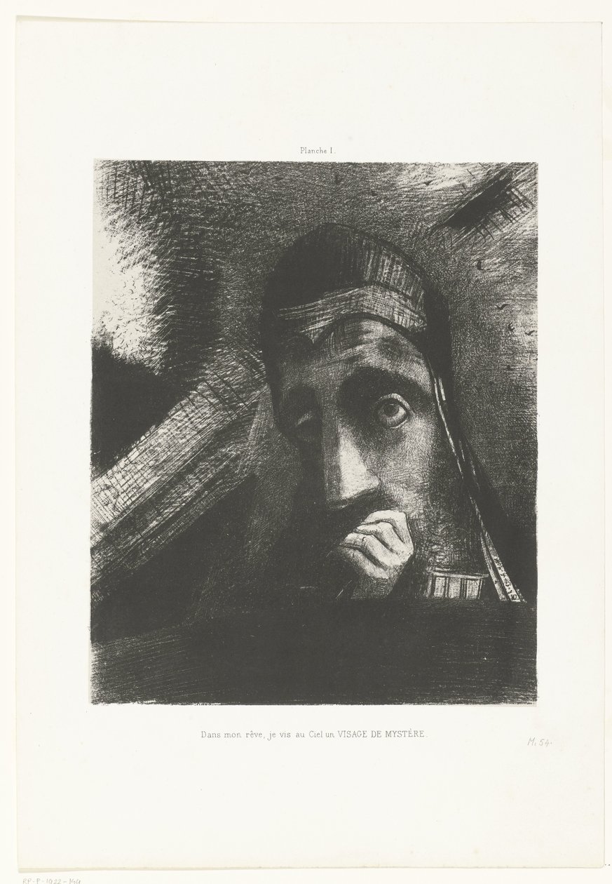 Jag såg i min dröm ett mystiskt ansikte på himlen Dans mon rêve, je vis au Ciel un VISAGE DE MYSTÈRE (titel på objekt) av Odilon Redon
