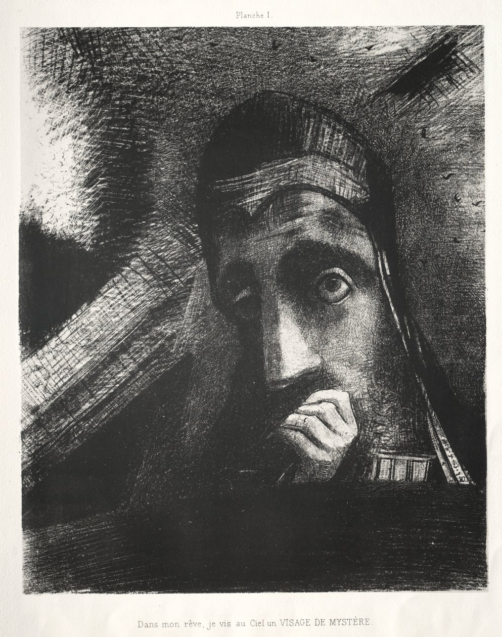 I min dröm såg jag på himlen ett ansikte av mystik av Odilon Redon