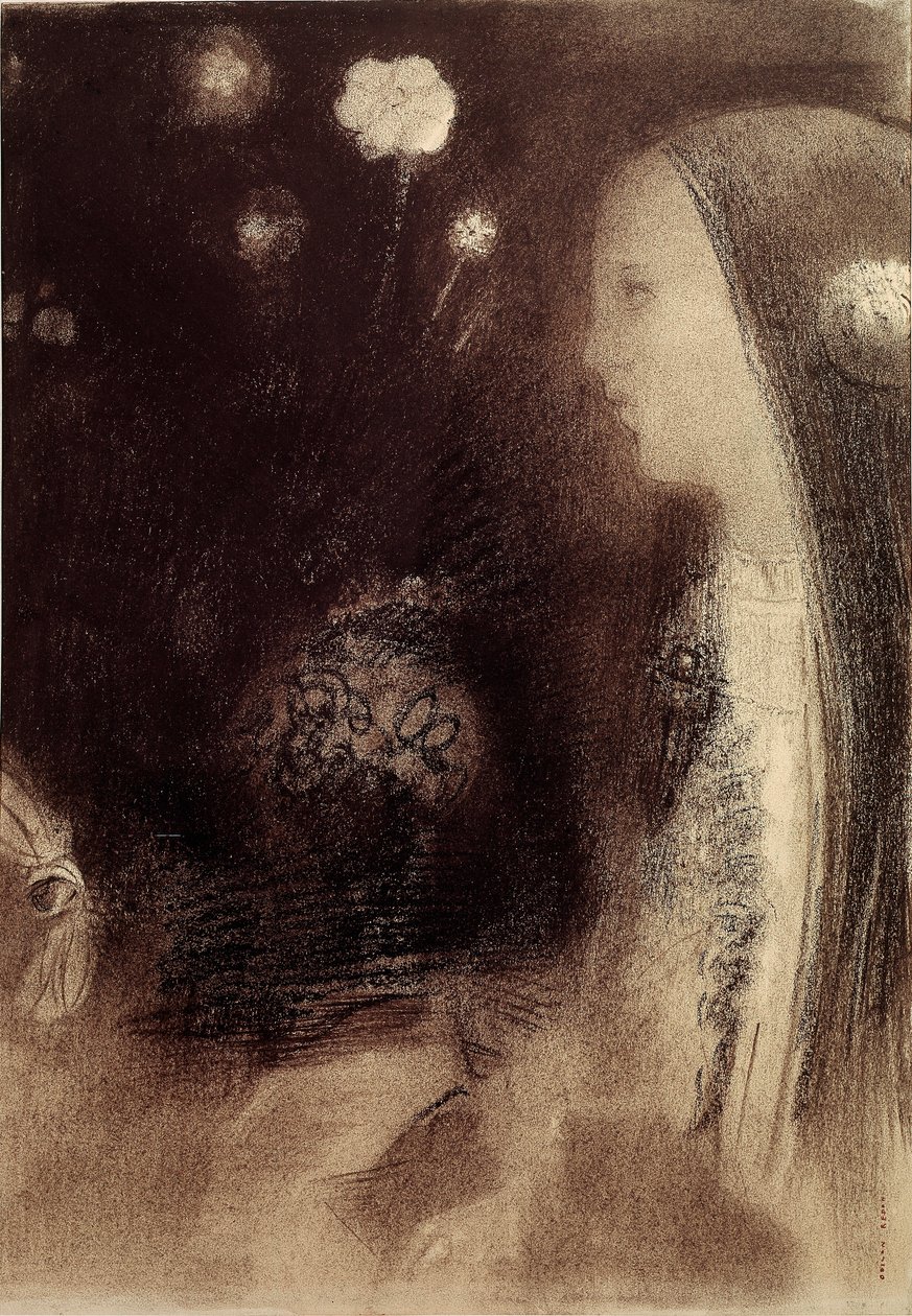 I drömmen Gravyr av Odilon Redon (1840-1916) 1879 Paris, privat samling av Odilon Redon