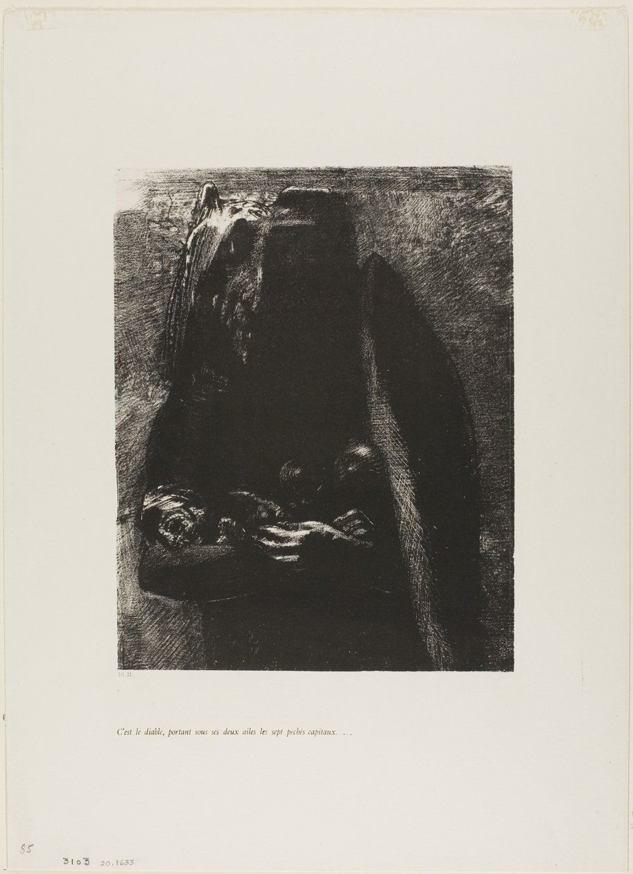 Det är djävulen som bär de sju dödssynderna under sina två vingar, plåt 2 från The Temptation of Saint Anthony (1:a serien) av Odilon Redon