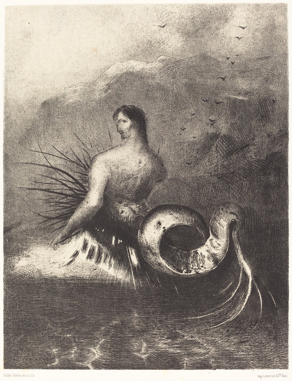 La sirene sortit des flots vetue de dards (Sirenen klädd i hullingar, dök upp ur vågorna av Odilon Redon