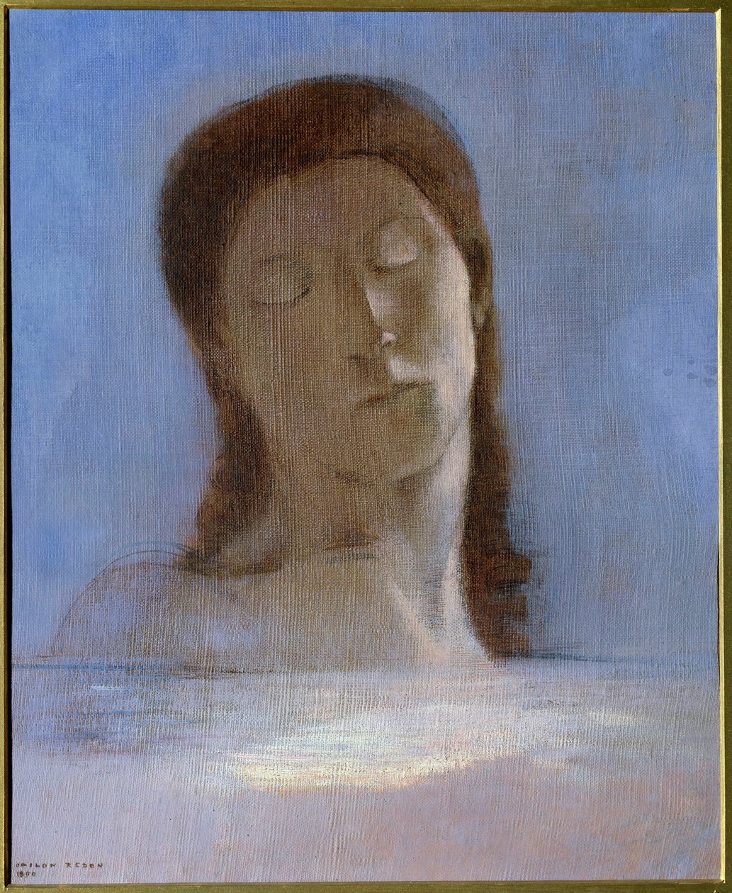 Les yeux clos Målning av Odilon Redon (1840-1916) 1890 sön. 0,44x0,36 m - Musee d