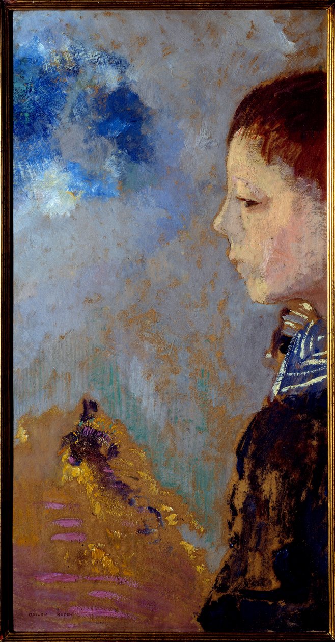 Porträtt av Ari Redon (1889-1972) på marinpasset (konstnärens son). Målning av Odilon Redon (1840-1916) av Odilon Redon