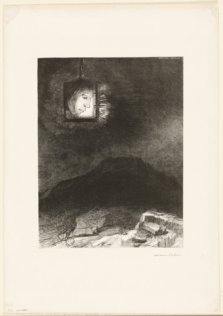 Precarious Glimmering, a Head Suspended from Infinity, plåt 3 av 6 av Odilon Redon