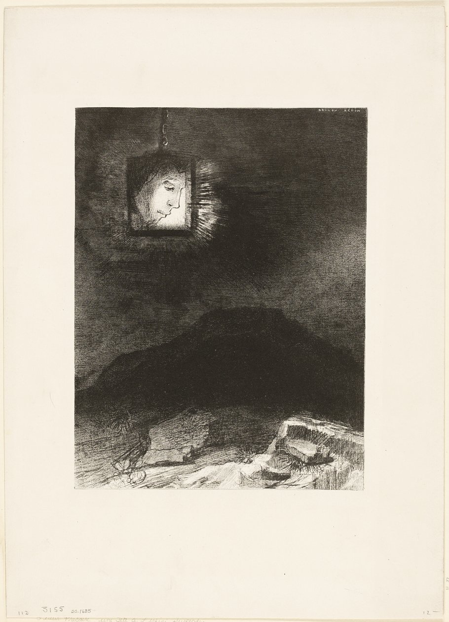 Precarious Glimmering, a Head Suspended from Infinity, plåt 3 av 6 av Odilon Redon