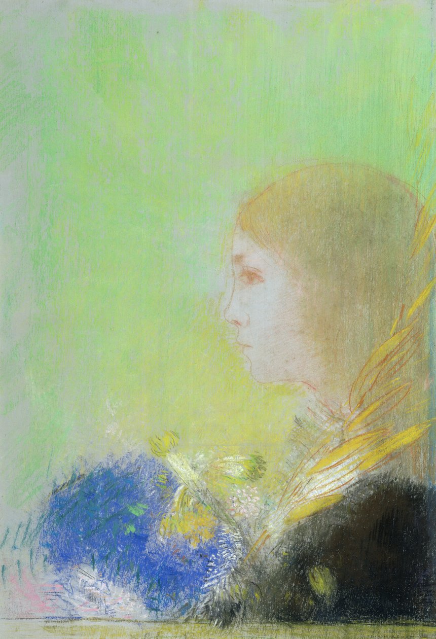 Tjejprofil (pastell) av Odilon Redon