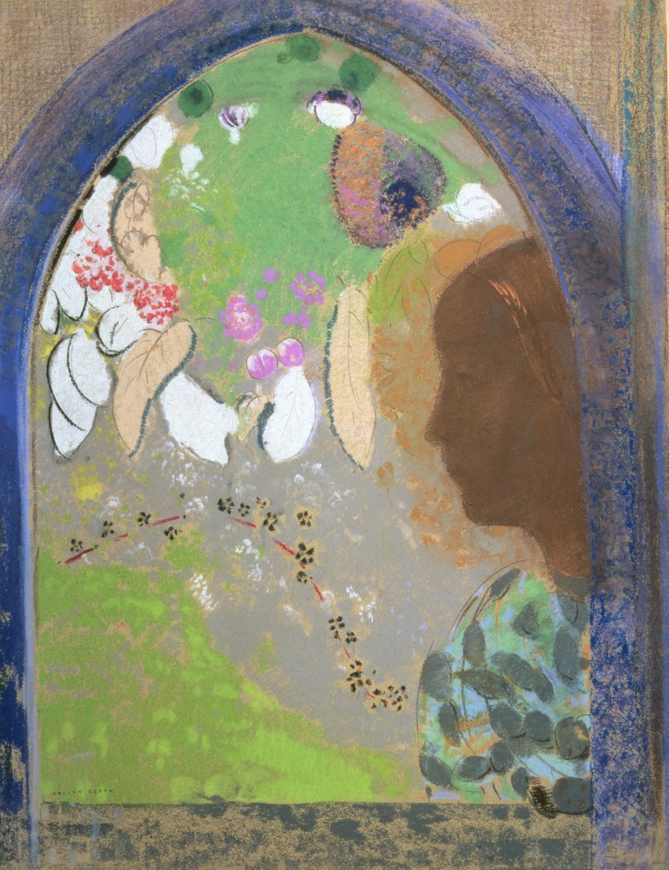 Profil av en kvinna vid ett fönster, ca 1912 (pastell på kort) av Odilon Redon