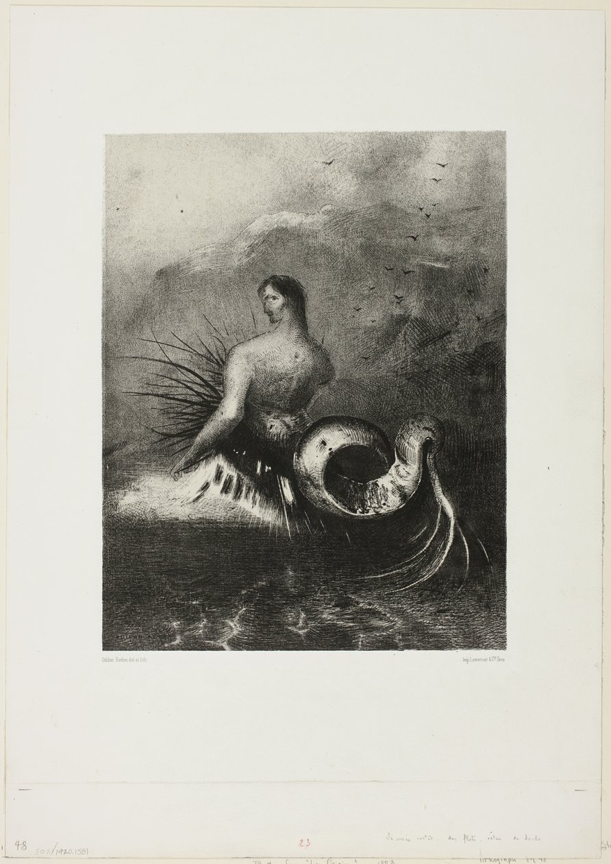 Siren Coming out of the Waves, Dressed in Flames, tallrik 4 av 8 från "Les Origines" av Odilon Redon