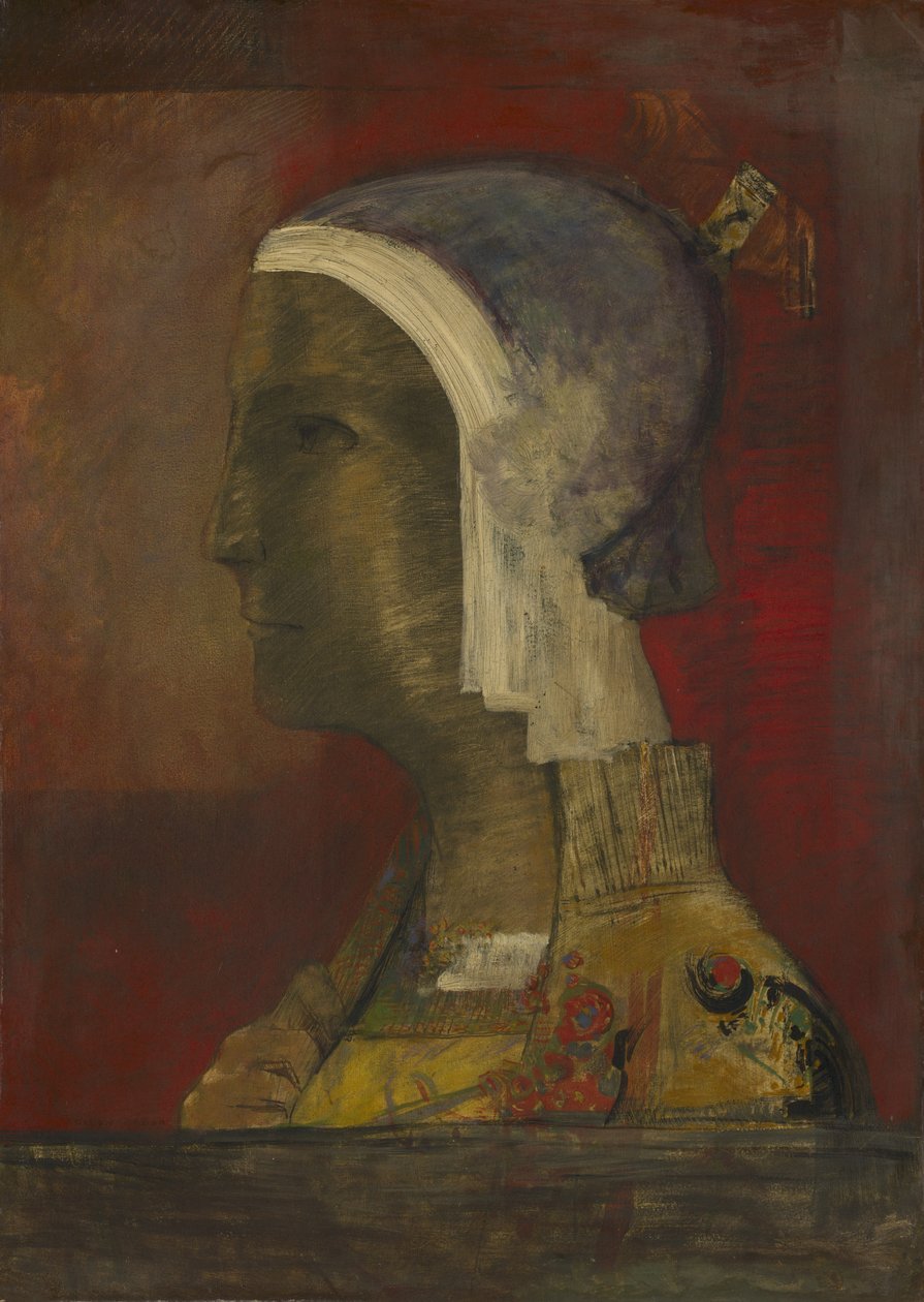 Symboliskt huvud, ca 1890 (olja på papper monterad på duk) av Odilon Redon