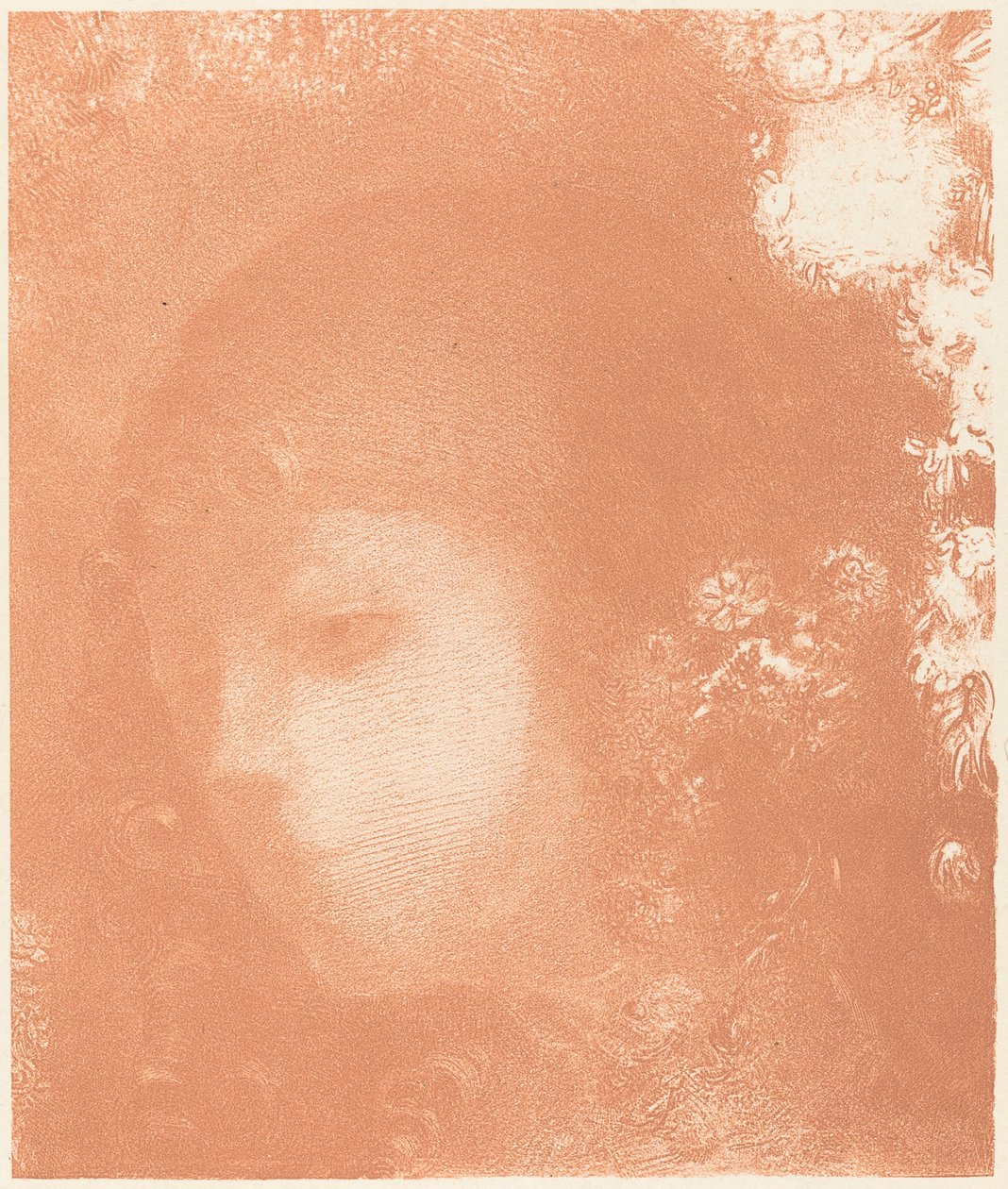 Huvud av ett barn med blommor av Odilon Redon