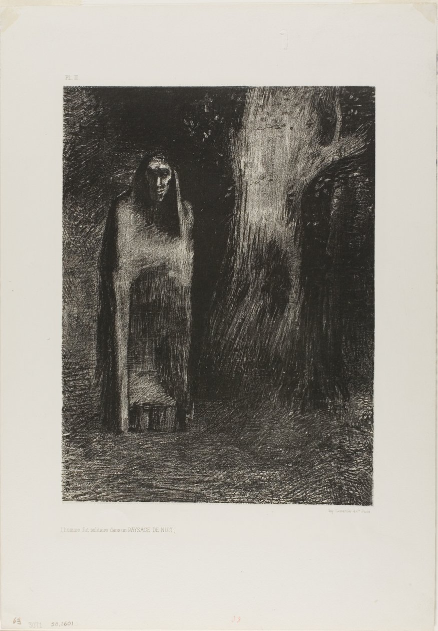Mannen var ensam i ett nattlandskap, från Night av Odilon Redon