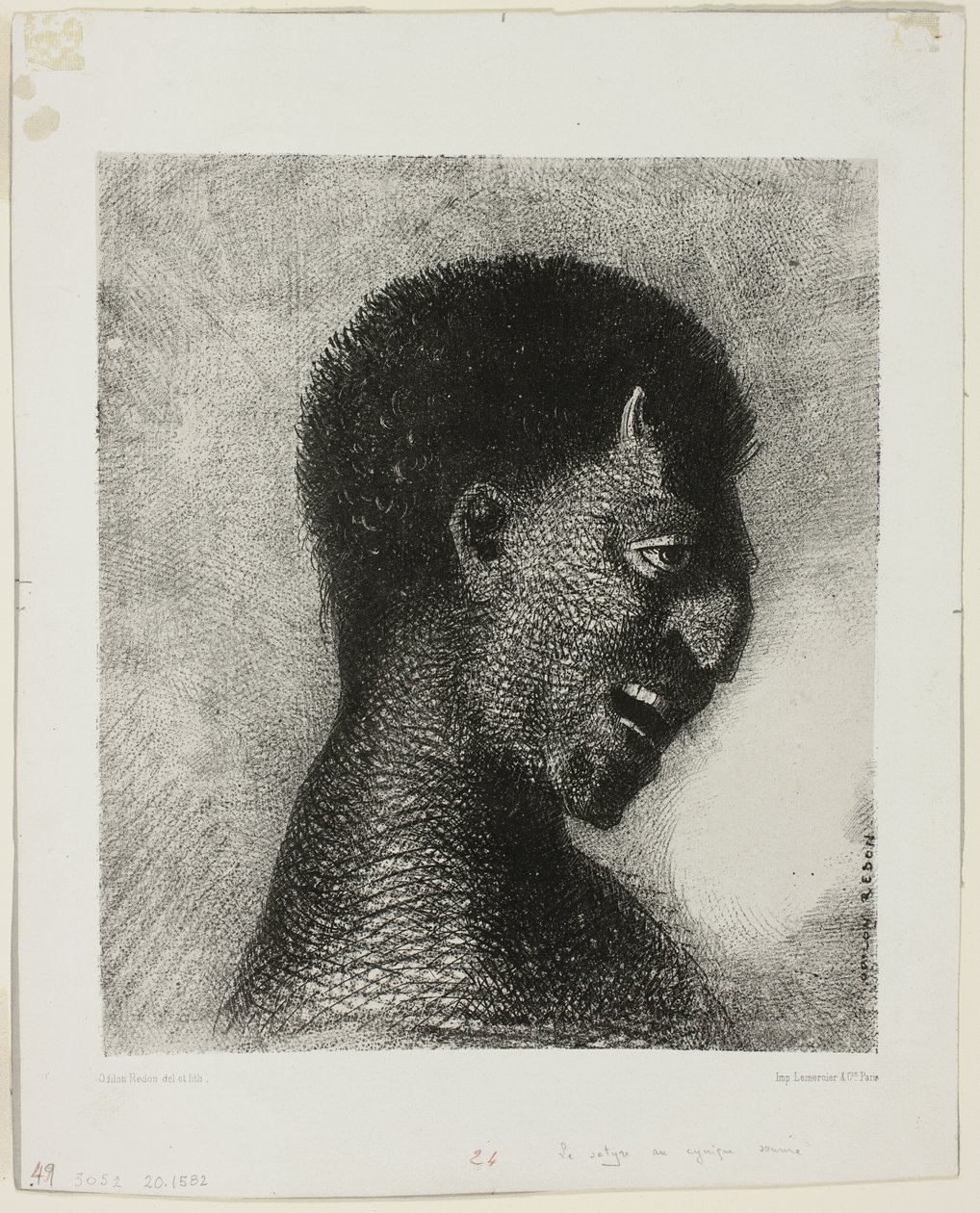 Satyren med det cyniska leendet, tallrik 5 av 8 från "Les Origines" av Odilon Redon