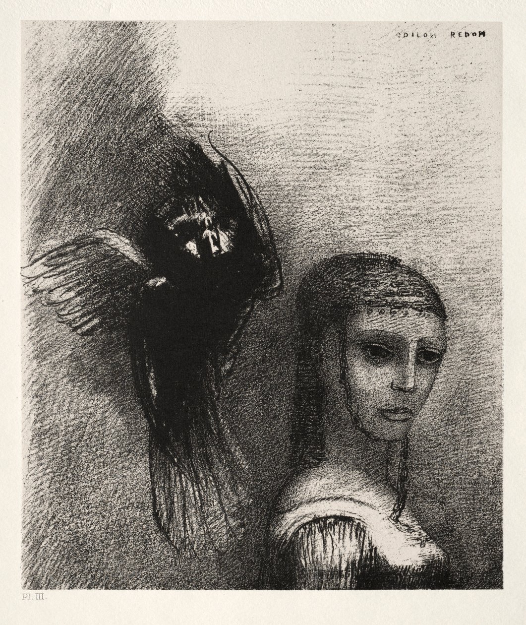 The Temptation of Saint Anthony First Series: And a Large Bird, Descending from the Sky..., 1888. av Odilon Redon