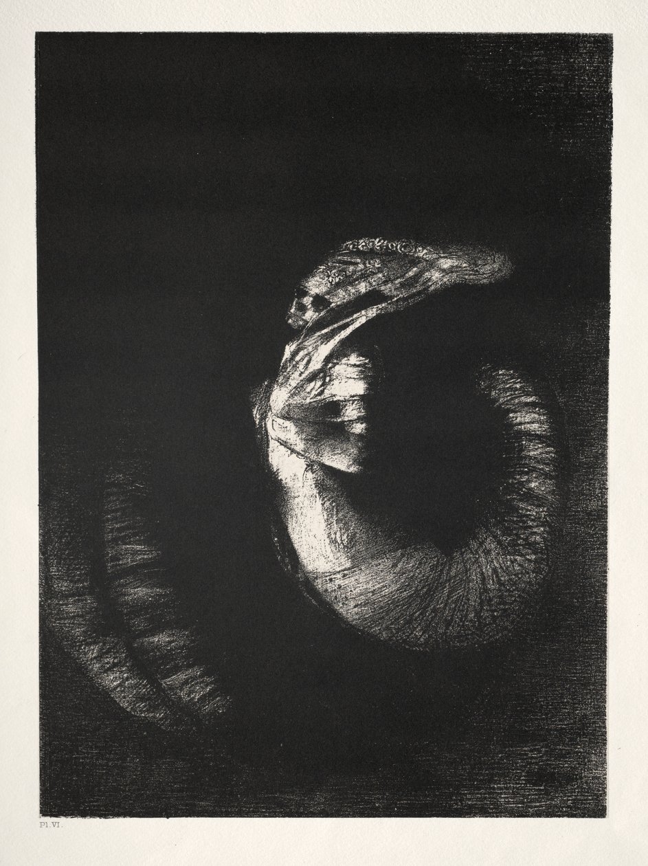 The Temptation of Saint Anthony First Series: It Is a Skull Wreathed with Roses..., 1888. av Odilon Redon
