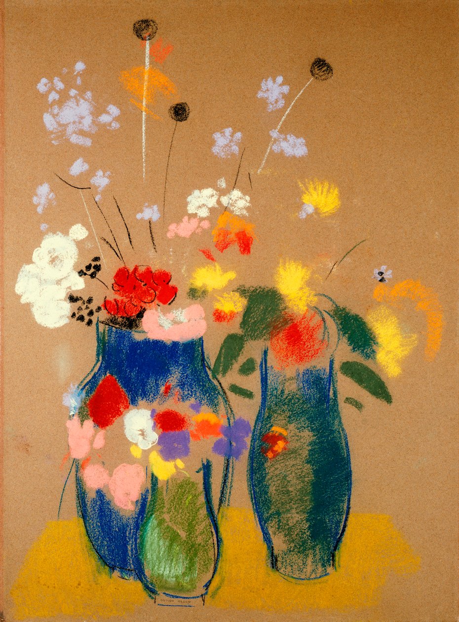 Tre vaser med blommor, ca 1908-10 (pastell på papper) av Odilon Redon